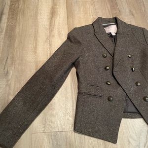 Banana Republic double-breasted short blazer in khaki heather